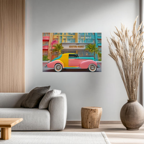 Art Deco SPORTS CAR Wall Art Decor Peel & Stick Removable Repositionable Frameable Affordable Home Decor Gift