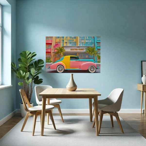 Art Deco SPORTS CAR Wall Art Decor Peel & Stick Removable Repositionable Frameable Affordable Home Decor Gift