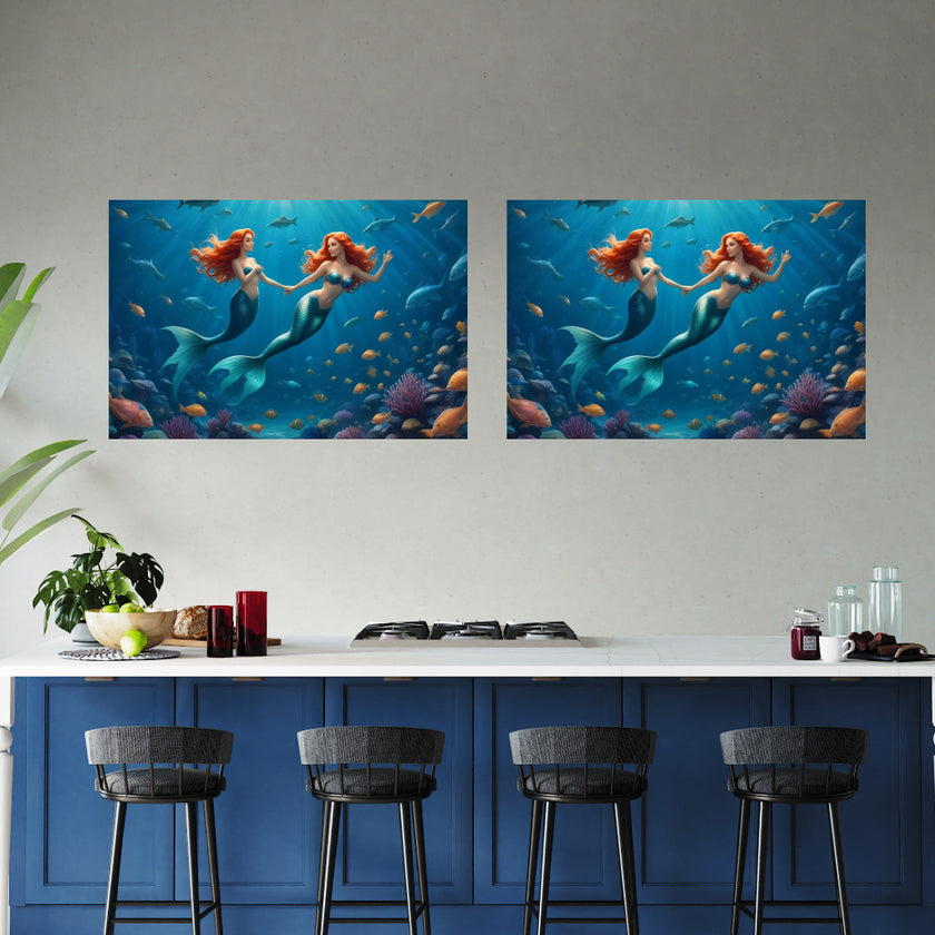Beach MERMAIDS Original Wall Art Decor Peel & Stick Affordable Long Lasting Home Design Gift