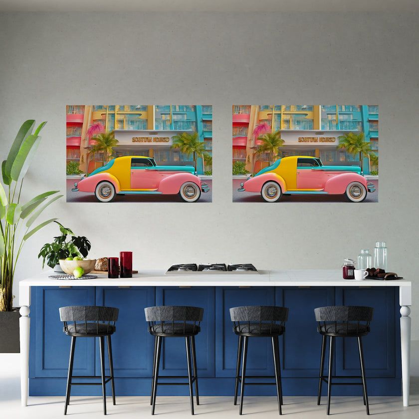 Art Deco SPORTS CAR Wall Art Decor Peel & Stick Removable Repositionable Frameable Affordable Home Decor Gift