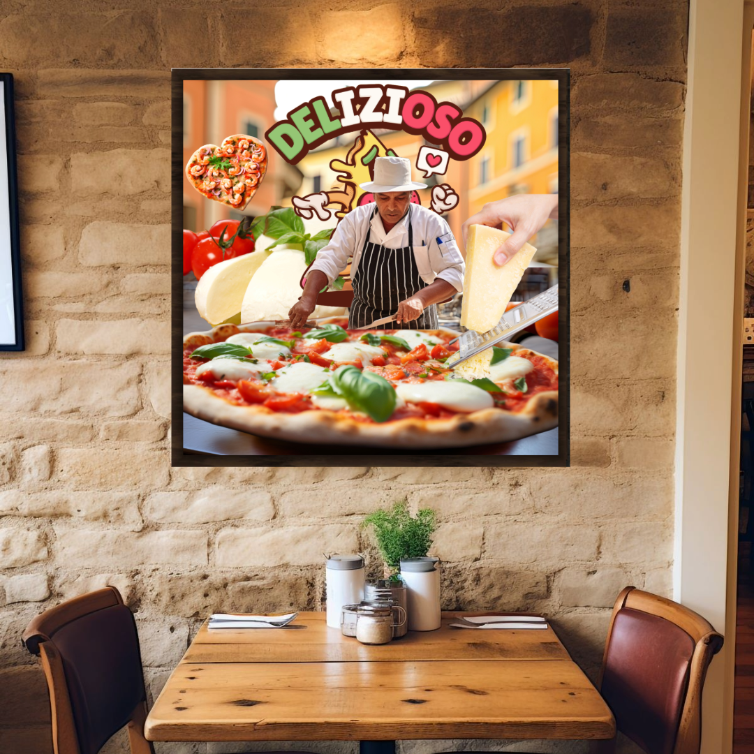 Wall Art PIZZA Canvas Print Painting Original Giclee 32X32 + Frame Love Italian Food Nice Beauty Fun Design Fit House Home Office Gift Ready Hang Living