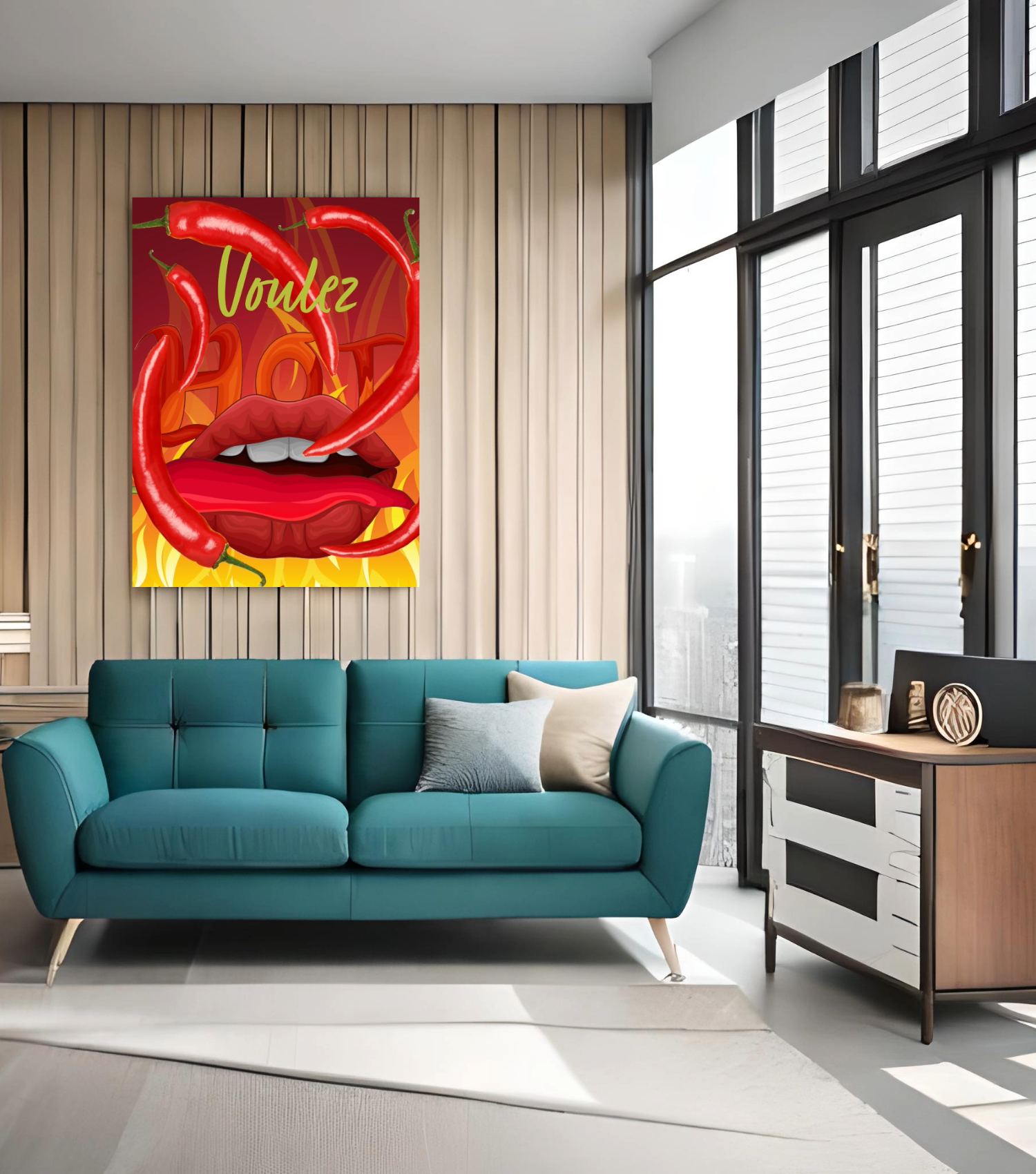Wall Art RED HOT Canvas Print Art Deco Painting Giclee 32x48 Gallery Wrap Love Hot Chili Pepper Food