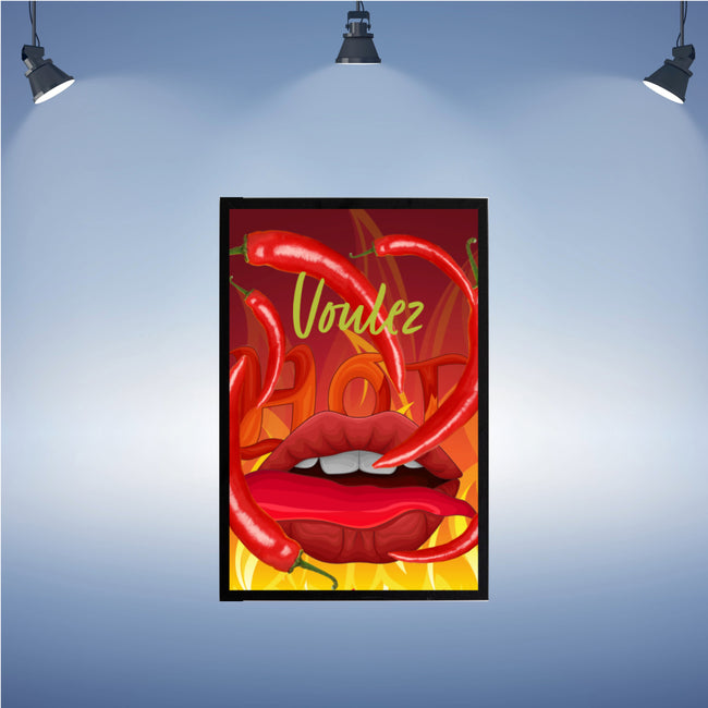 Wall Art RED HOT Canvas Print Art Deco Painting Giclee 20x30 + Frame Love Hot Chili Pepper Food
