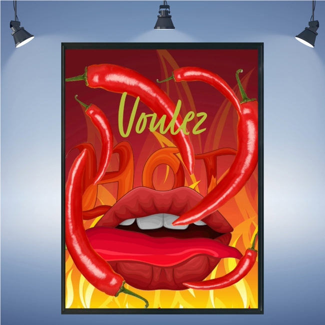 Wall Art RED HOT Canvas Print Art Deco Painting Giclee 24x32 + Frame Love Hot Chili Pepper Food
