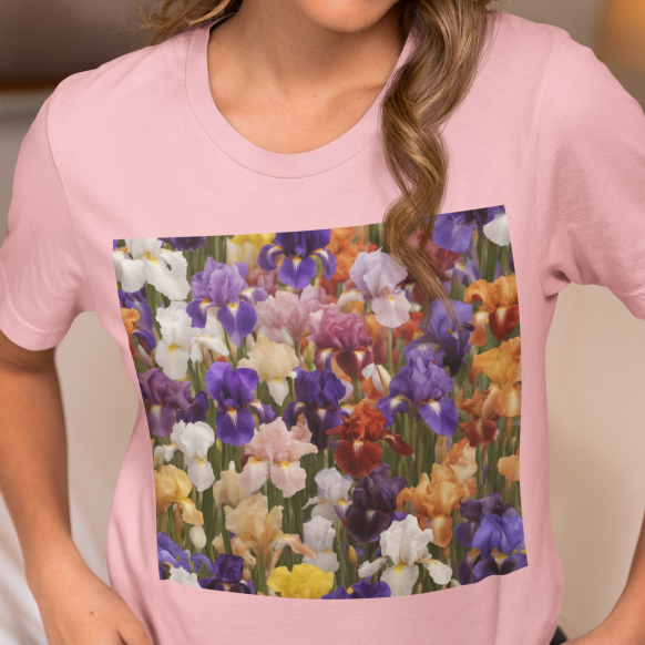 T-Shirt IRISES Flower Collection Unisex Adult Size Fun Hot Modern Abstract Original Design Art Print Fit People Love