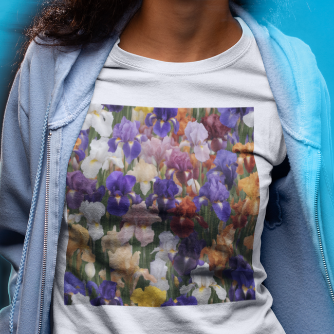 T-Shirt IRISES Flower Collection Unisex Adult Size Fun Hot Modern Abstract Original Design Art Print Fit People Love
