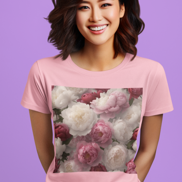 T-Shirt PEONIES Flower Collection Unisex Adult Size Fun Hot Modern Abstract Original Design Art Print Fit People Love