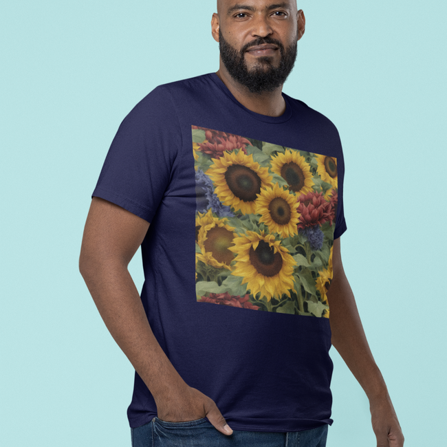 T-Shirt SUNFLOWERS #3 Flower in the World Original Design Unisex Adult Sizes Show Mother Love Fun Beauty Jersey Tee Love Art Fit People Work