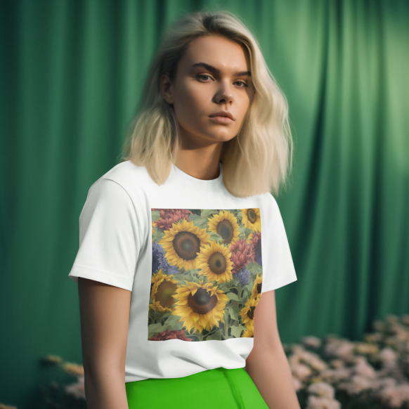 T-Shirt SUNFLOWERS #3 Flower in the World Original Design Unisex Adult Sizes Show Mother Love Fun Beauty Jersey Tee Love Art Fit People Work