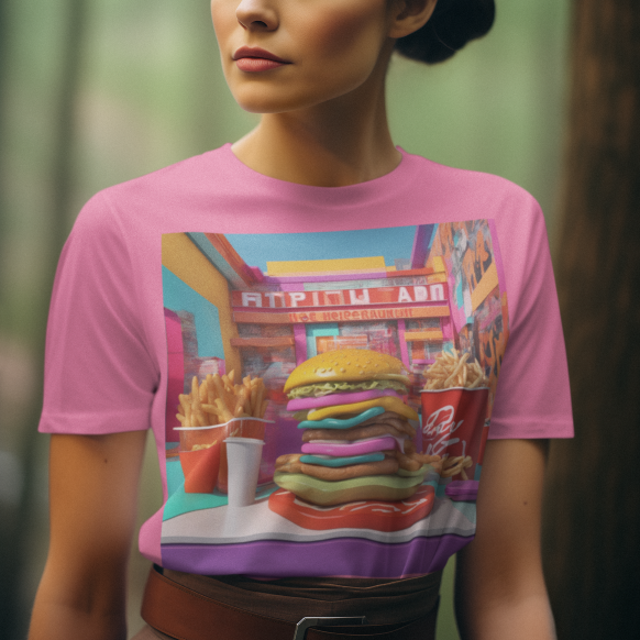 T-Shirt Pop Art FAST FOOD Unisex Adult Size Fun Hot Modern Abstract Original Design Art Print Fit People Love