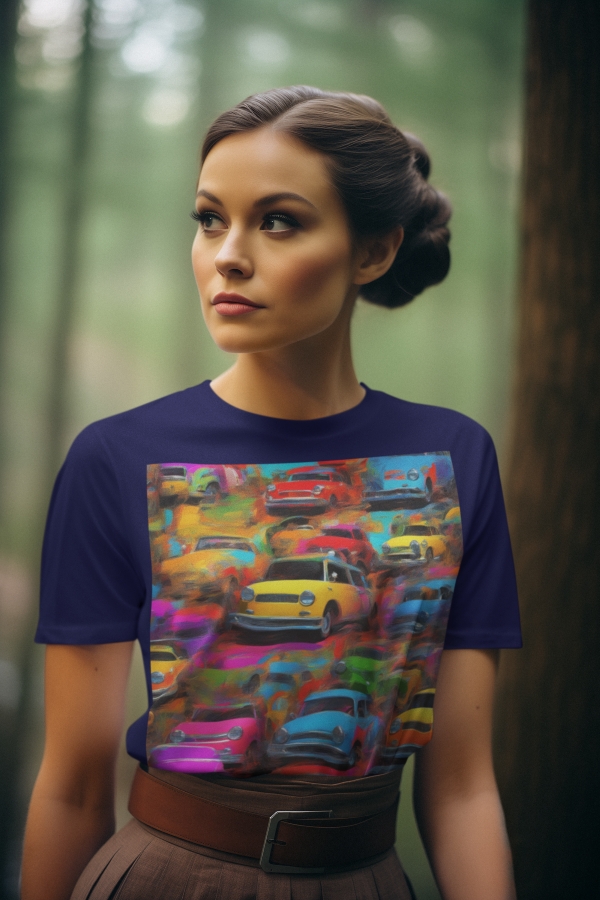 T-Shirt Pop Art Lots of Cars Unisex Adult Size Fun Hot Modern Abstract Original Design Art Print Fit People Love