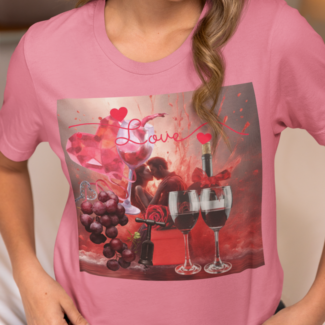 T-Shirt LOVE RED WINE part of the Food Collection T-Shirt Unisex Fun Beauty T-shirt Jersey Short Sleeve Tee part of VoulezNet Art Deco Collection for Work, Fun, Party