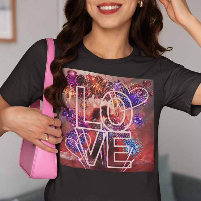 T-Shirt LOVE FIREWORKS Original Design Unisex Adult Sizes Show Friend Fun Gift Beauty Jersey Tee Like Art Fit People Style Work Home Party