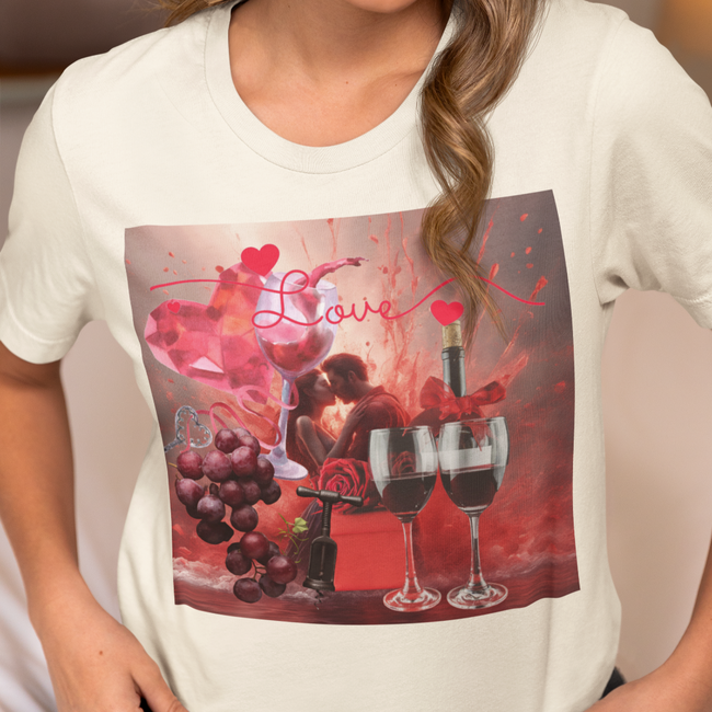T-Shirt LOVE RED WINE part of the Food Collection T-Shirt Unisex Fun Beauty T-shirt Jersey Short Sleeve Tee part of VoulezNet Art Deco Collection for Work, Fun, Party