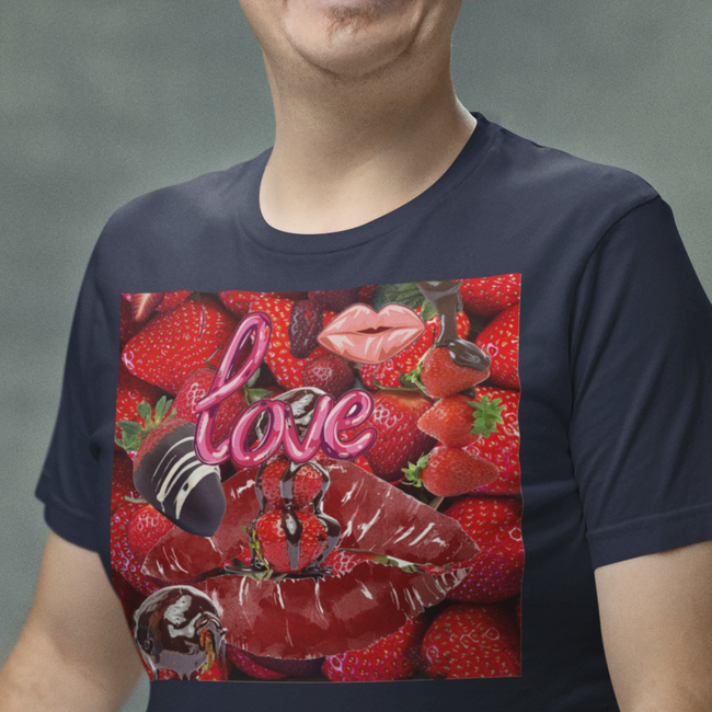 T-Shirt LOVE STRAWBERRIES CHOCOLATE Food Fruit Dessert Original Design Unisex Show Friend Fun Gift Beauty Jersey Like Art Fit People Style