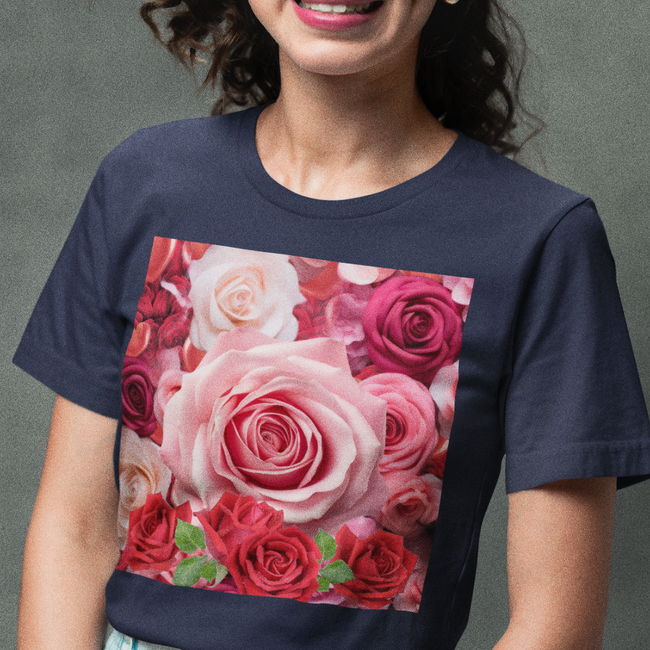 T-Shirt ROSES Red Original Design Unisex Adult Sizes Show Friend Fun Gift Beauty Jersey Tee Like Art Fit People Style Work Home Party