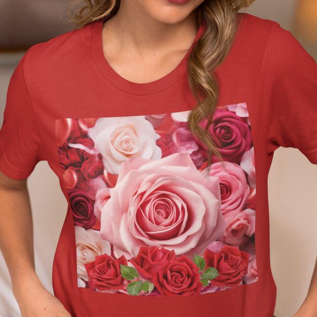T-Shirt ROSES Red Original Design Unisex Adult Sizes Show Friend Fun Gift Beauty Jersey Tee Like Art Fit People Style Work Home Party