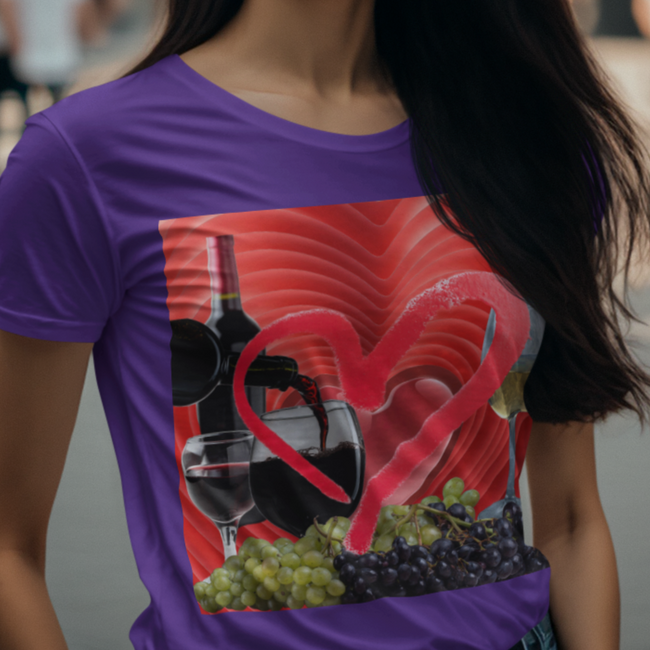 T-Shirt LOVE WINE Unisex Fun Beauty Art Jersey Short Sleeve Style Tee Fit Hot Red Heart Work Party Gift Happy Mother Father Girlfriend