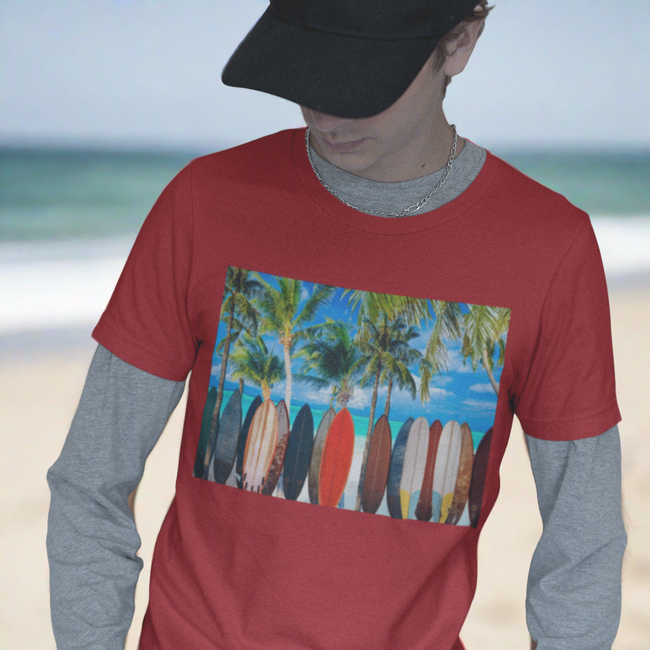 T-Shirt PALM BEACH SURFING Unisex Fun Beauty Art Ocean Water Sun Sand Design Jersey Short Sleeve Style Tee Fit Hot Red Heart for Work Party Gift Happy Mother Girlfriend