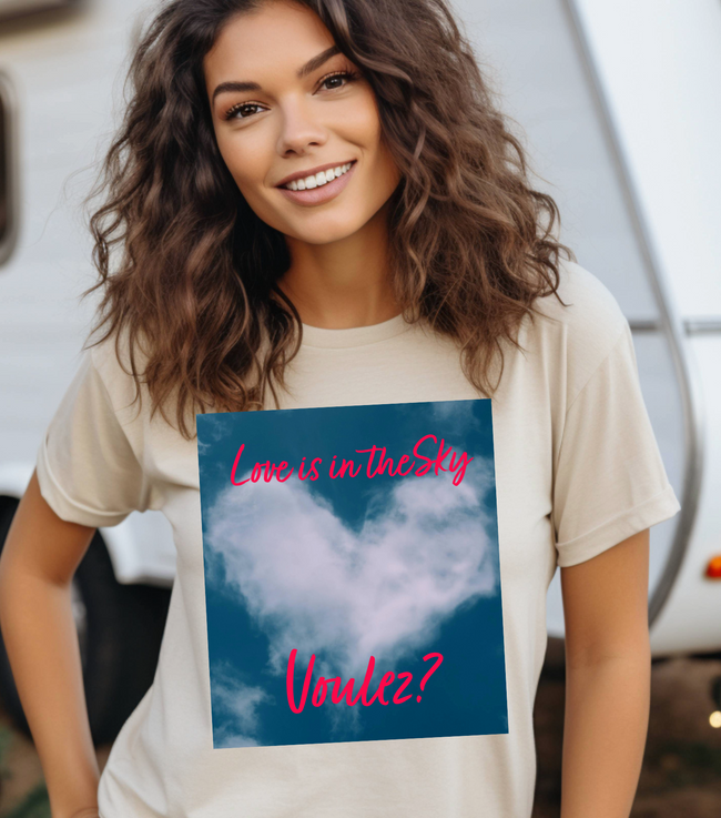 T-Shirt LOVE IN THE SKY Unisex Adult Size Fun Hot Modern Abstract Original Design Art Print Fit People Love