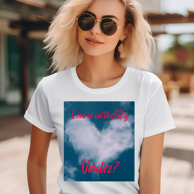 T-Shirt LOVE IN THE SKY Unisex Adult Size Fun Hot Modern Abstract Original Design Art Print Fit People Love