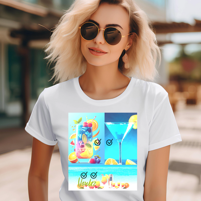 white tshirt with a girl weraring sunglasses