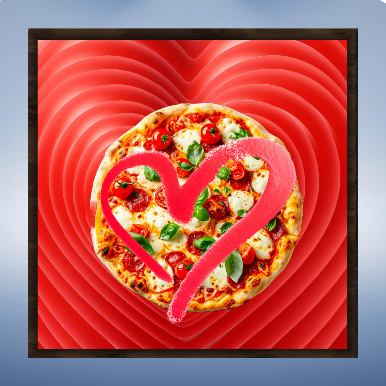 Wall Art LOVE PIZZA Canvas Print Painting Original Giclee 32X32 + Frame Love Nice Beauty Food Fun Design Fit Hot House Home Office Gift Ready Hang Living