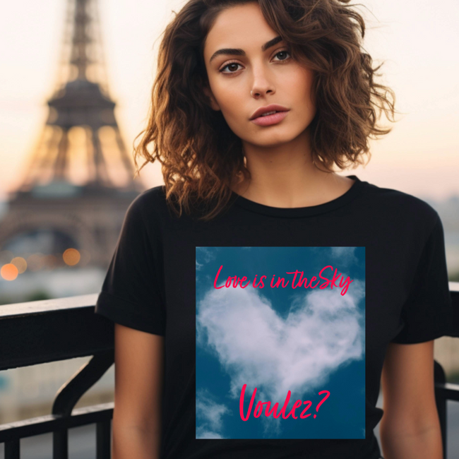 Love in the sky clouds print on t-shirt