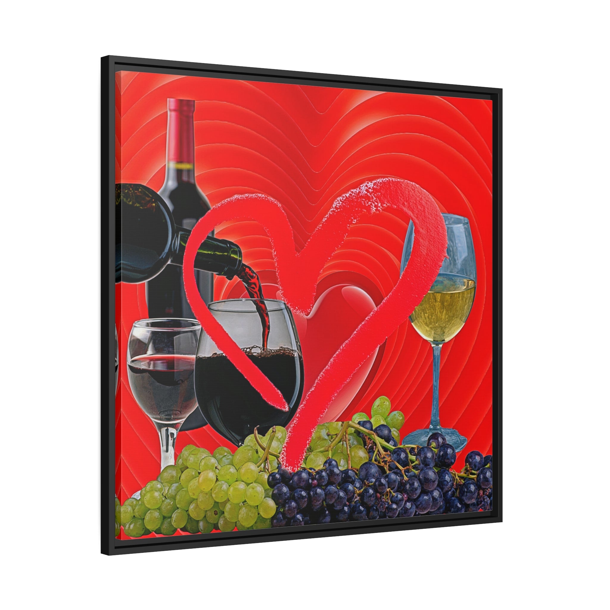 Wall Art LOVE WINE Painting Original Giclee Print Canvas 32X32 + Frame Nice Food Heart Beauty Fun Design Fit Hot House Home Living Office Gift Ready to Hang