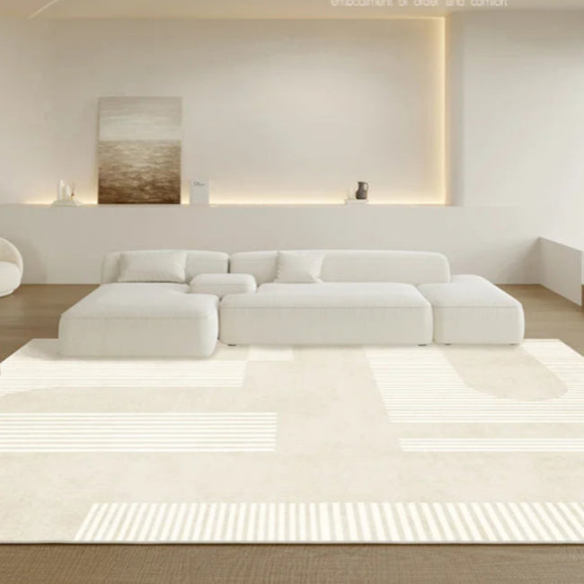 Luxurious Cream Minimalist Stripes Rugs #17 | Fluffy Soft Mat | 6 Designs |4 Sizes