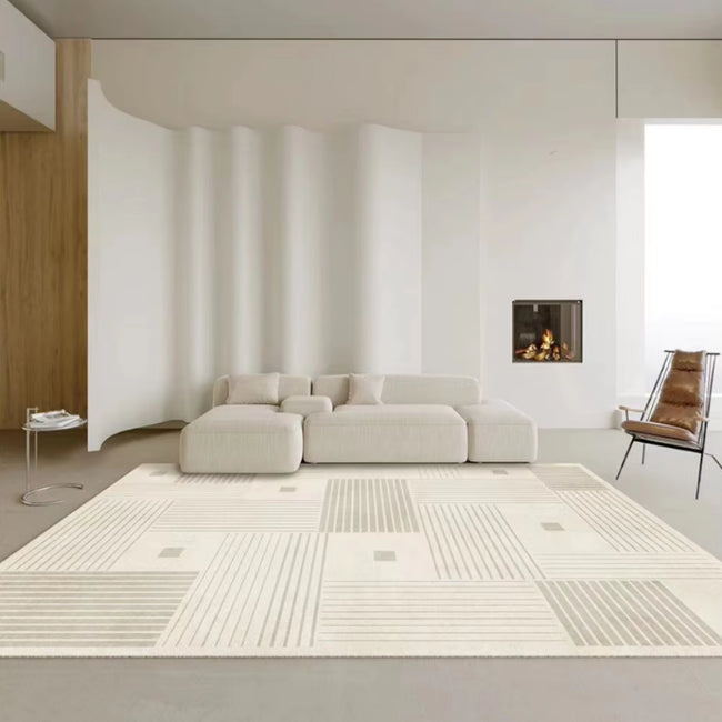 Luxurious Cream Minimalist Stripes Rugs #17 | Fluffy Soft Mat | 6 Designs |4 Sizes