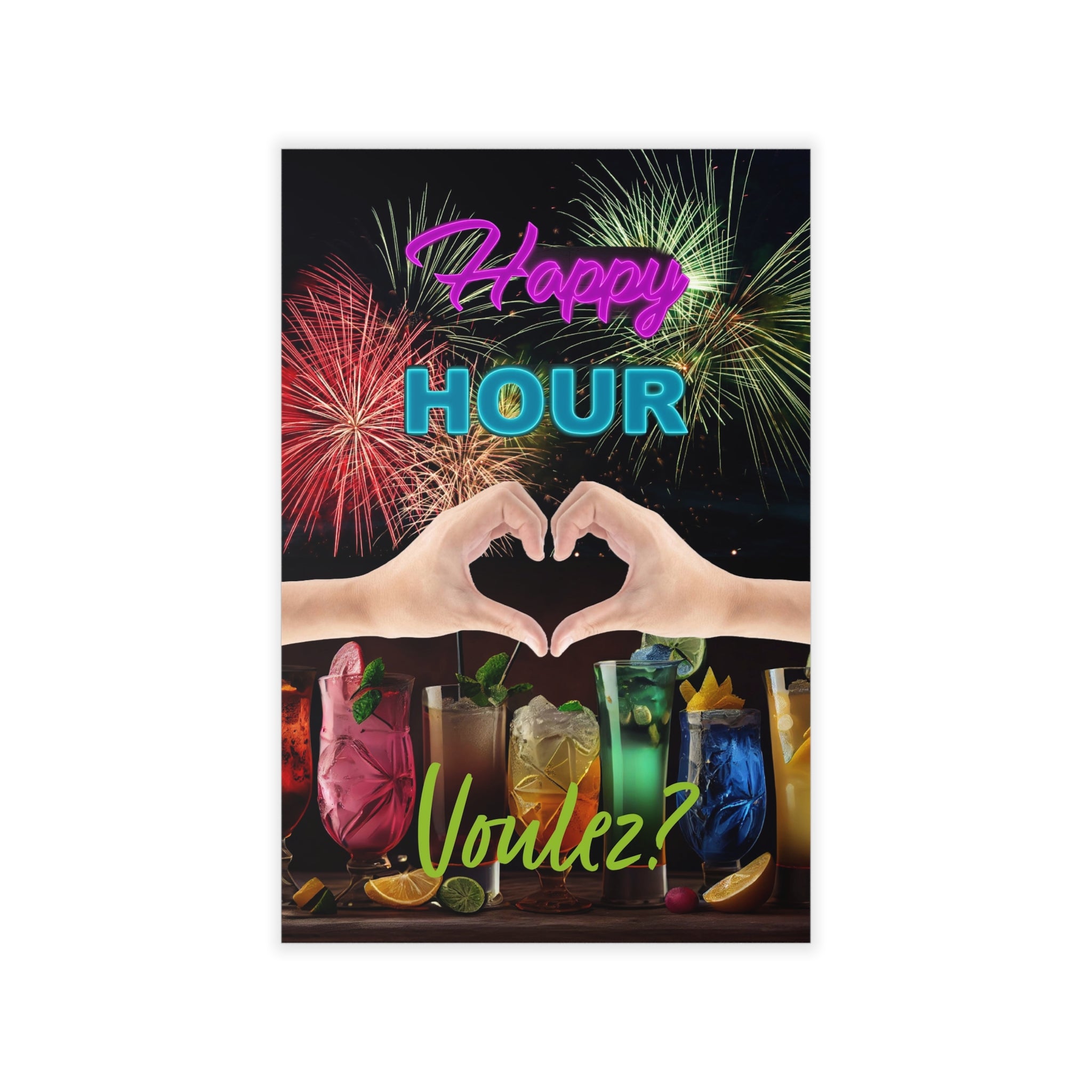 HAPPY HOUR Wall Art Decor Peel & Stick Removable Repositionable Frameable Home Decor Gift