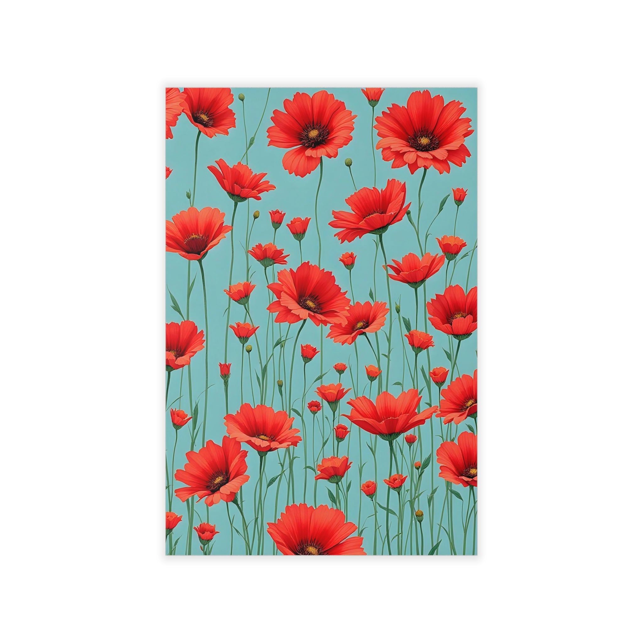 RED FLOWER Wall Art Decor Peel & Stick Removable Repositionable Frameable Home Decor Gift