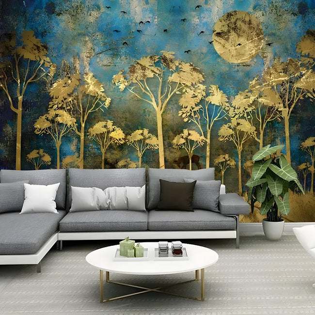 Abstract Golden Forest Artistic Mural Wallcovering #49 | Modern Home Decor | 9+ Sizes | 7 Materials