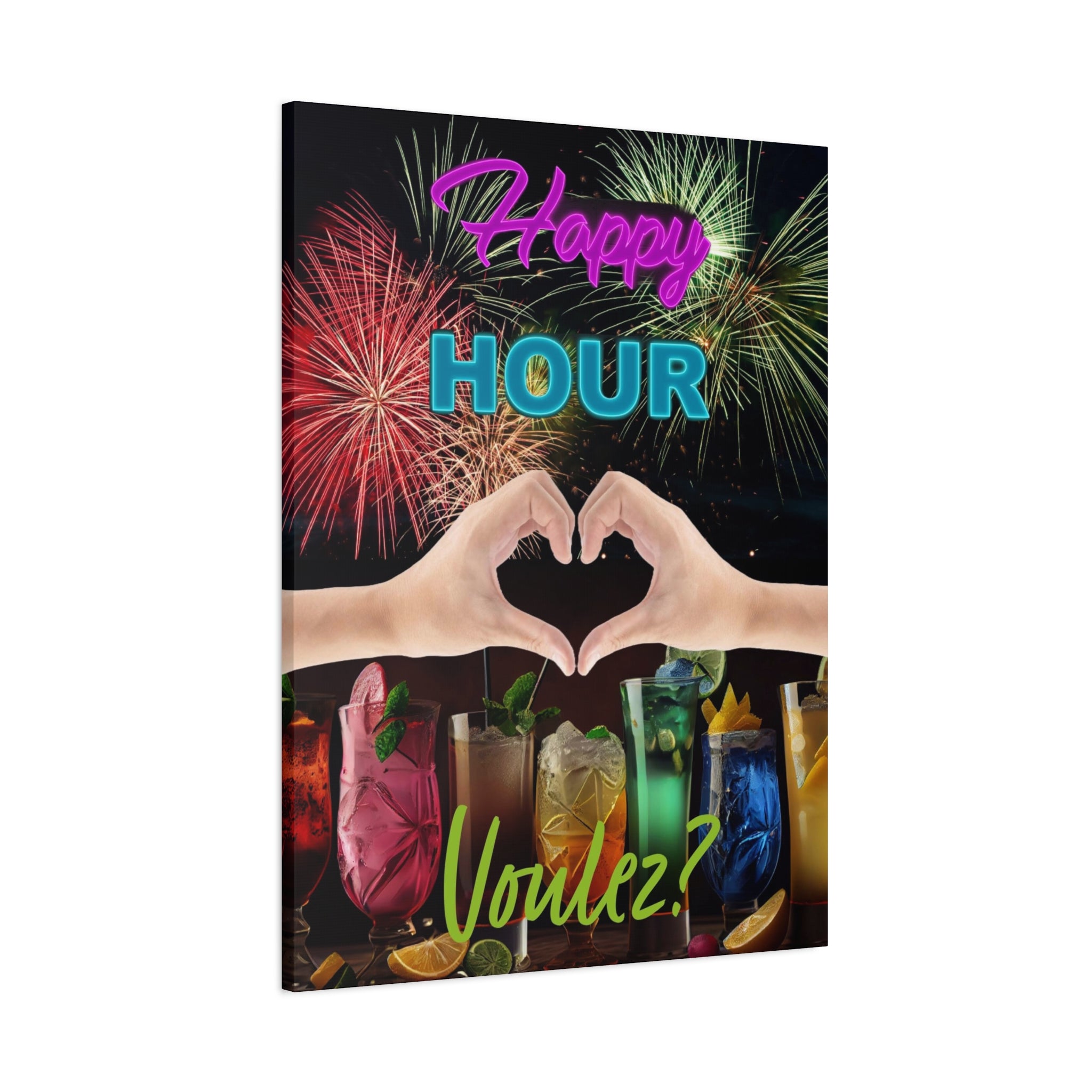 Wall Art HAPPY HOUR 30X 40 Gallery Wrap Canvas Print Art Deco Painting Giclee Love Fun Design Ready to Hang