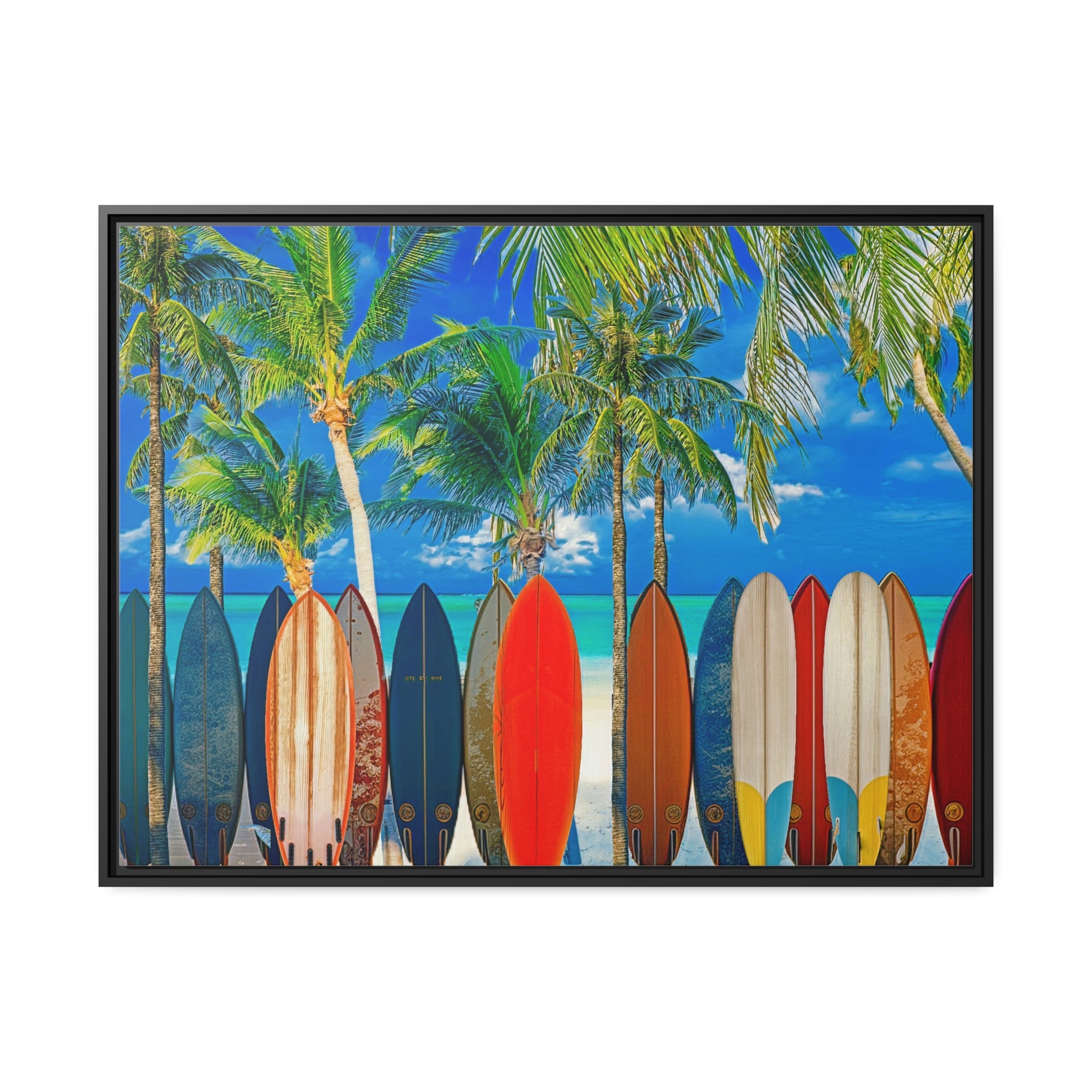 Wall Art PALM BEACH SURFING Painting Original Giclee Print Canvas Nice Blue Ocean Water Sand Beauty Sunny Day Fun Design Fit Hot House Home Living Gift Ready to Hang