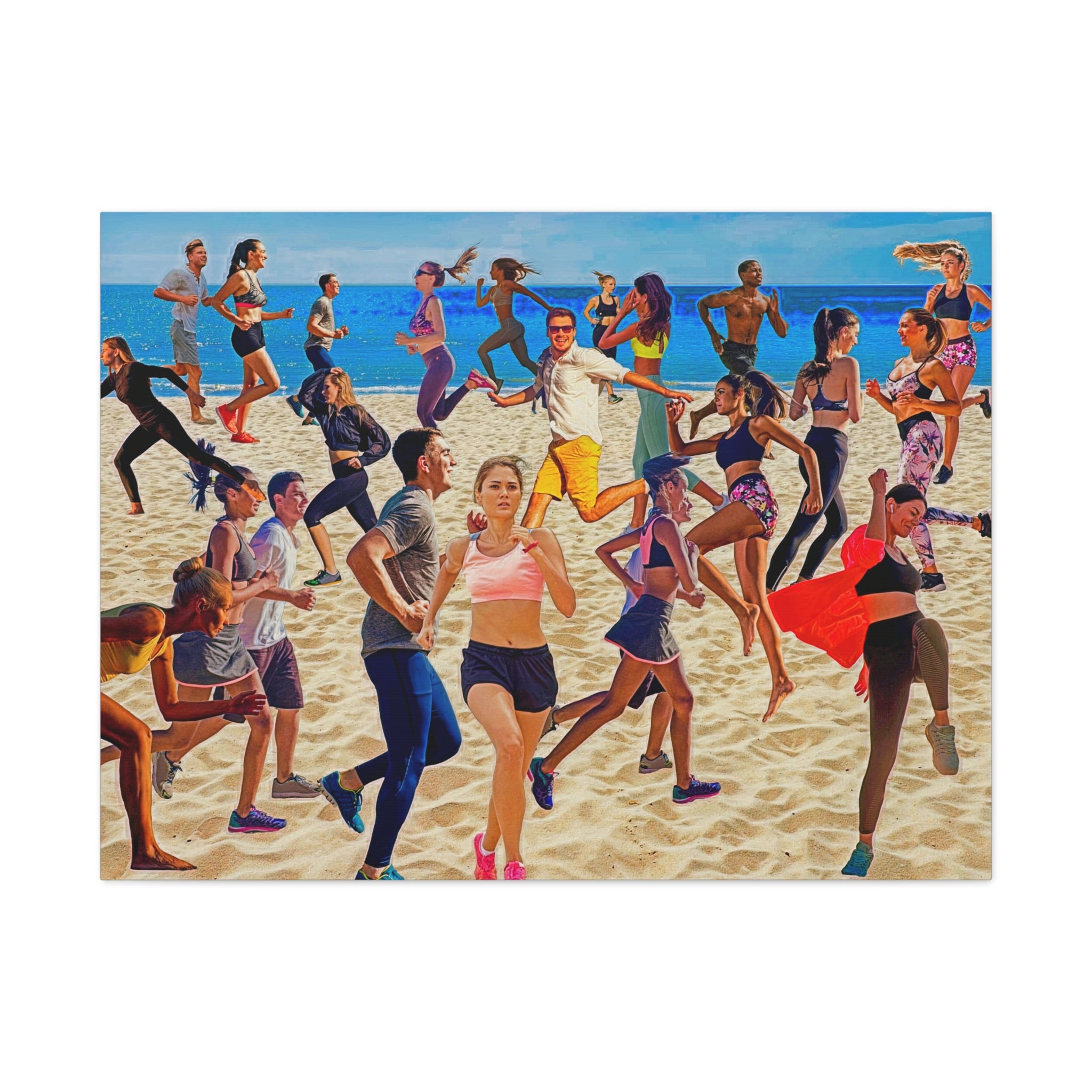 Wall Art Canvas BEACH RUNNERS Sport Print Painting Original Giclee Nice Beauty Ocean Blue Water Sand Fun Design Fit Red Hot House Home Living Office Gift Ready to Hang