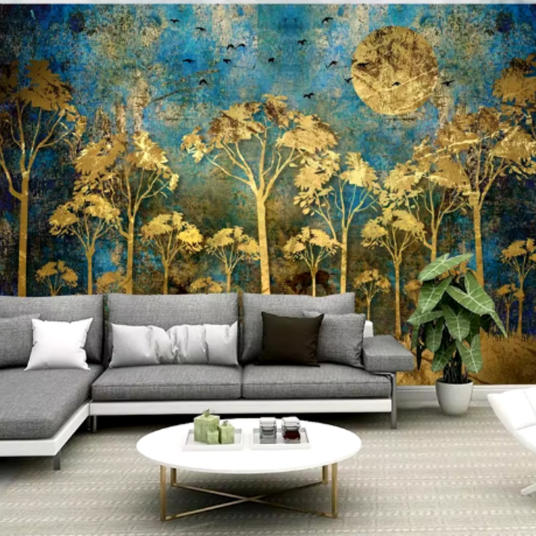 Abstract Golden Forest Artistic Mural Wallcovering #49 | Modern Home Decor | 9+ Sizes | 7 Materials