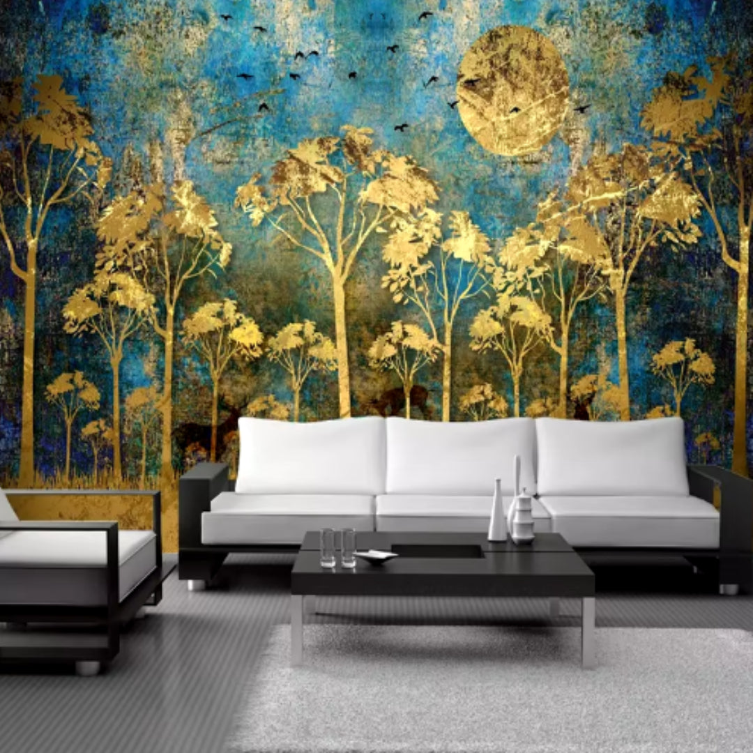 Abstract Golden Forest Artistic Mural Wallcovering #49 | Modern Home Decor | 9+ Sizes | 7 Materials