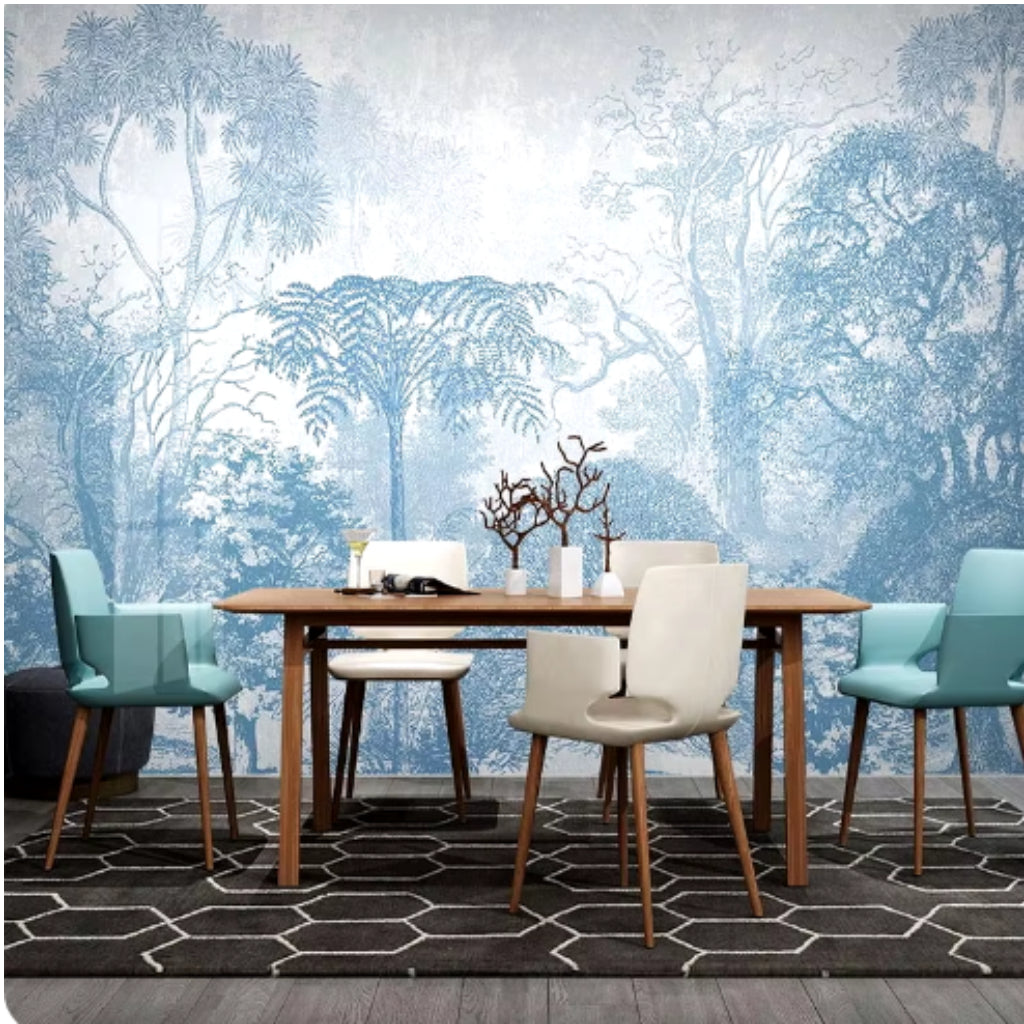 Blue Trees Forest Wallcovering #12 | Modern 3D | 9+ Sizes | 7 Materials