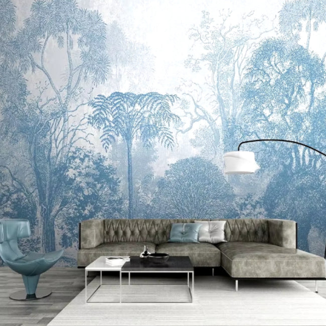 Blue Trees Forest Wallcovering #12 | Modern 3D | 9+ Sizes | 7 Materials