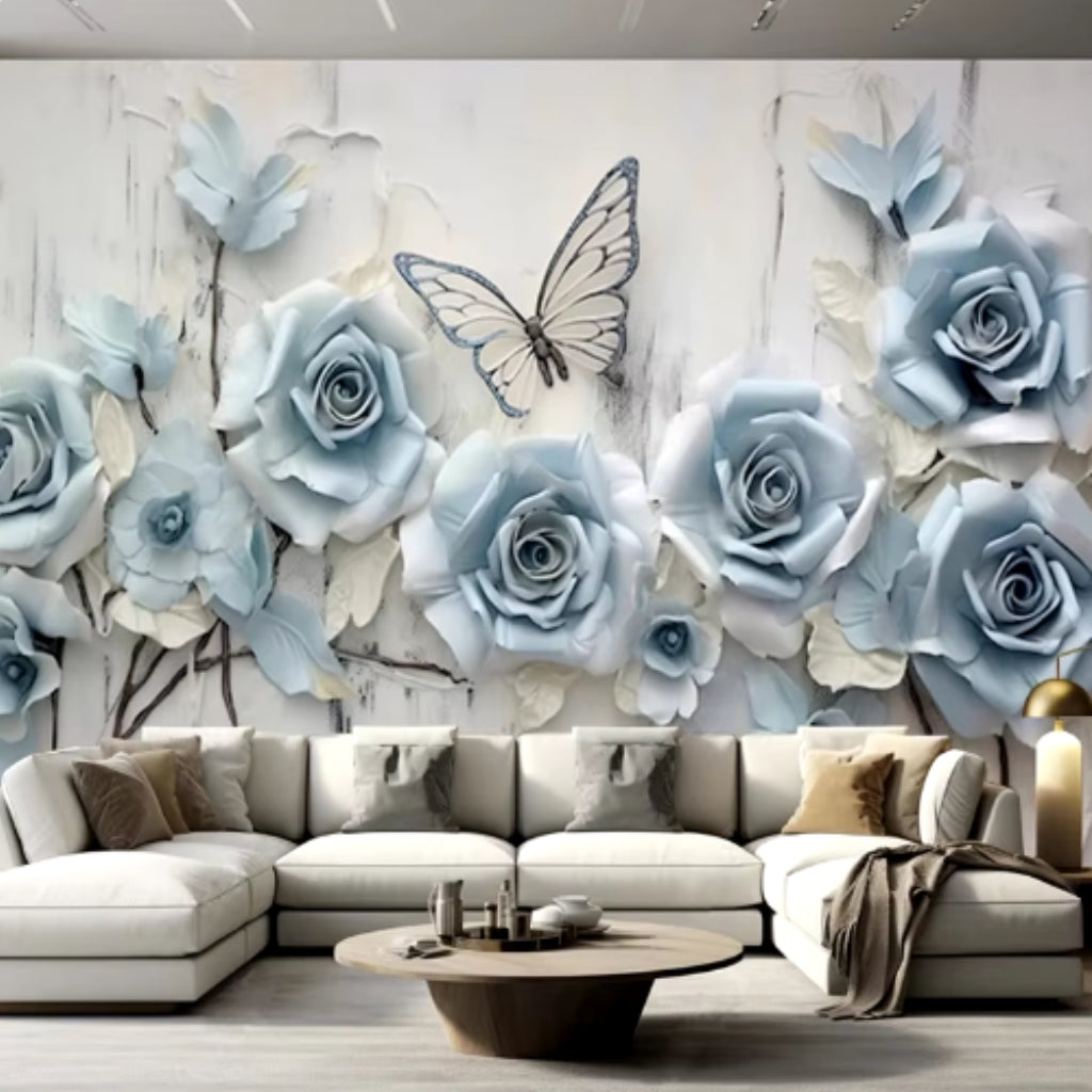 Blue Roses Artistic Mural Wallcovering #43 | Modern 3D | 9+ Sizes | 7 Materials (Copy)