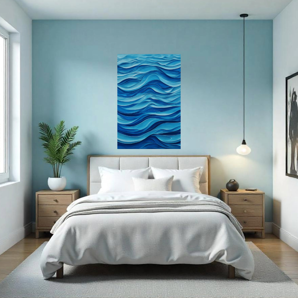 BLUE WAVES Abstract Wall Art Decal - Peel & Stick, Removable, Repositionable – Affordable Home Decor Gift