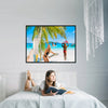 Wall Art Canvas BEACH SURFING Painting Original Giclee Print Frame Nice Blue Ocean Water Sand Beauty Fun Design Fit Hot House Home Living Gift Ready to Hang
