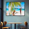 Wall Art Canvas BEACH SURFING Painting Original Giclee Print Frame Nice Blue Ocean Water Sand Beauty Fun Design Fit Hot House Home Living Gift Ready to Hang