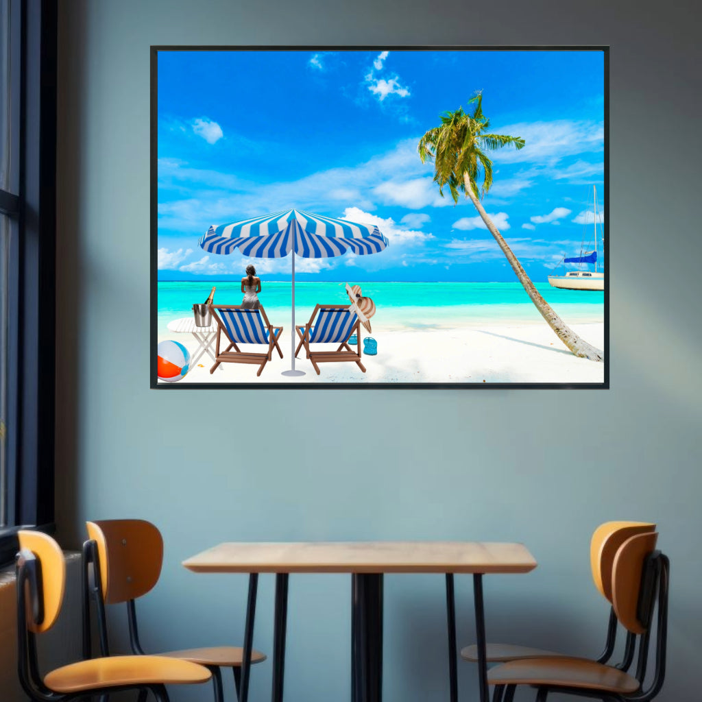 Wall Art Canvas BEACH WAITING for YOU Painting Original Giclee Print Canvas Frame Nice Beauty Fun Design Fit Hot House Home Living Office Gift Ready to Hang