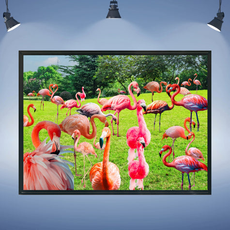 Wall Art Canvas FLAMINGO PARK Print Painting Original Giclee 40X30 + Frame Nice Beauty Green Design Fit Hot House Home Office Living Gift Ready to Hang