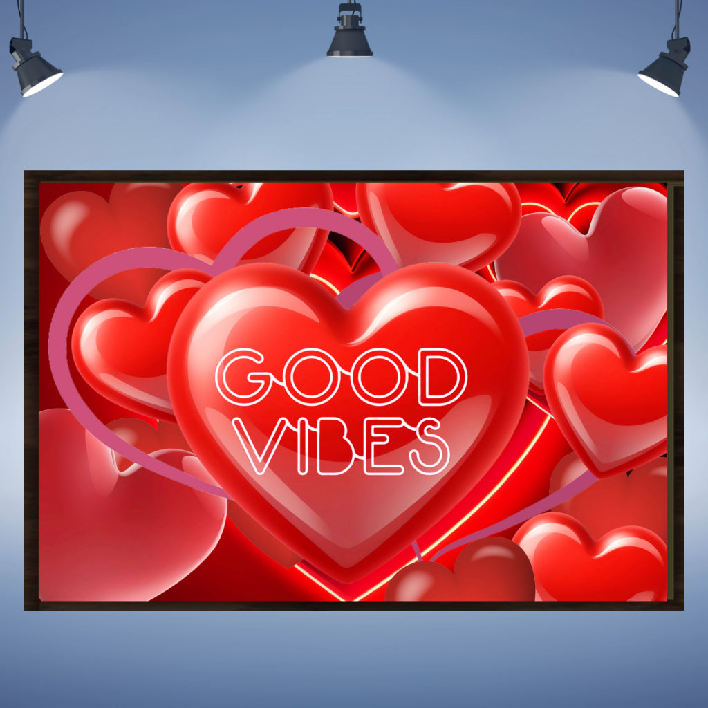Wall Art Canvas GOOD VIBES Print Painting Original Giclee + Frame Love Nice Heart Beauty Fun Design Fit Hot House Home Office Gift Ready Hang Living