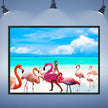 Wall Art Canvas FLAMINGO BEACH Painting Original Giclee Print Frame Nice Blue Ocean Water Sand Beauty Fun Design Fit Hot House Home Living Gift Ready to Hang