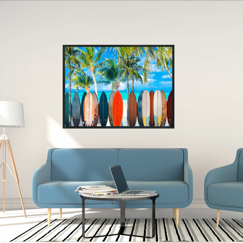 Wall Art PALM BEACH SURFING Painting Original Giclee Print Canvas Nice Blue Ocean Water Sand Beauty Sunny Day Fun Design Fit Hot House Home Living Gift Ready to Hang